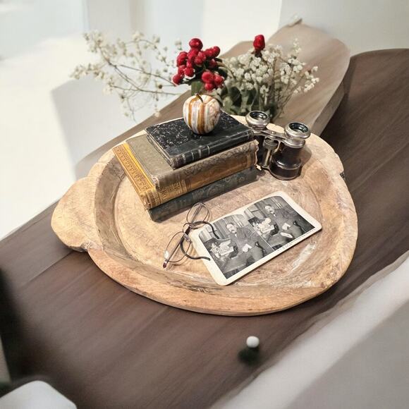 Antique Bread Bowl-Hand Hewn Carved-Parat-Rustic-Primitive-Farmhouse-Boho-18'' - Picture 5 of 9